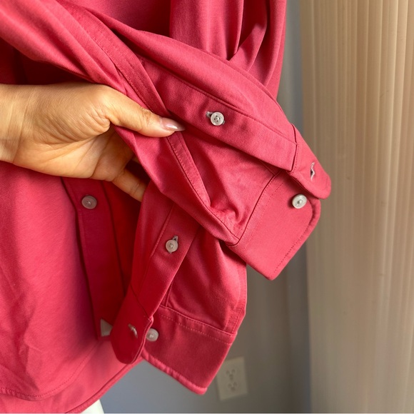 NWOT UNTUCKit Huber Jersey Knit Long Sleeves Button Up Shirt in Red - Picture 3 of 6